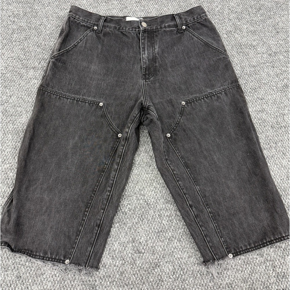 Coach Men's 34 Black Double Knee Carpenter Denim Jean Shorts Baggy 16"